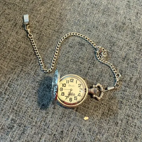 Details Pocket Watch Steam Train Locomotive Alloy Quartz Movement Chain Watch - Picture 7 of 8